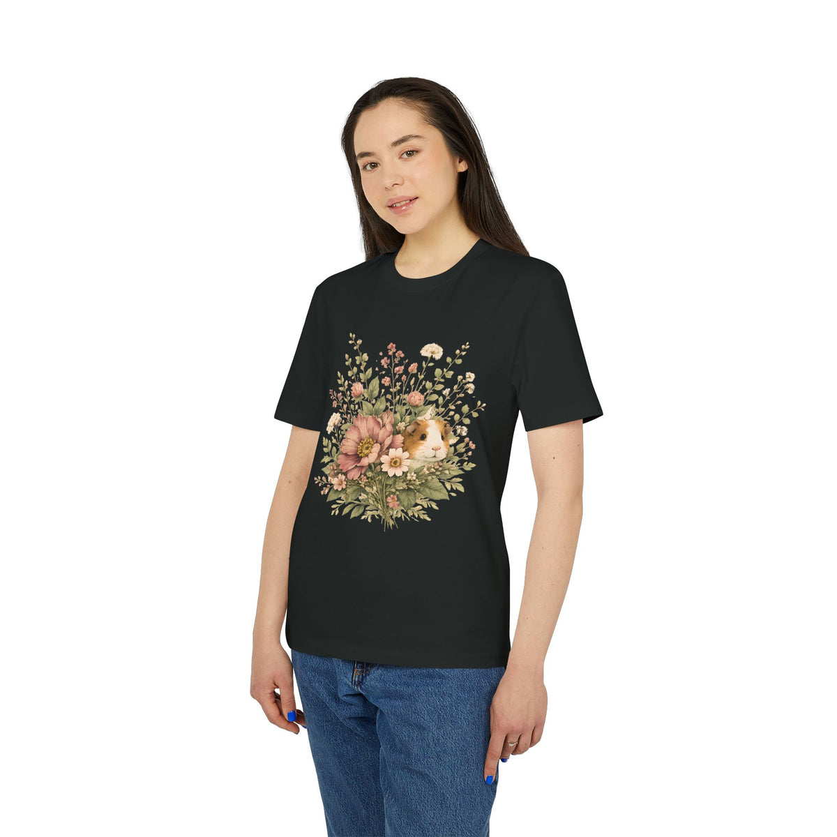 Guinea Pig Floral Tee — Vintage Bouquet Small Pet Graphic T-Shirt