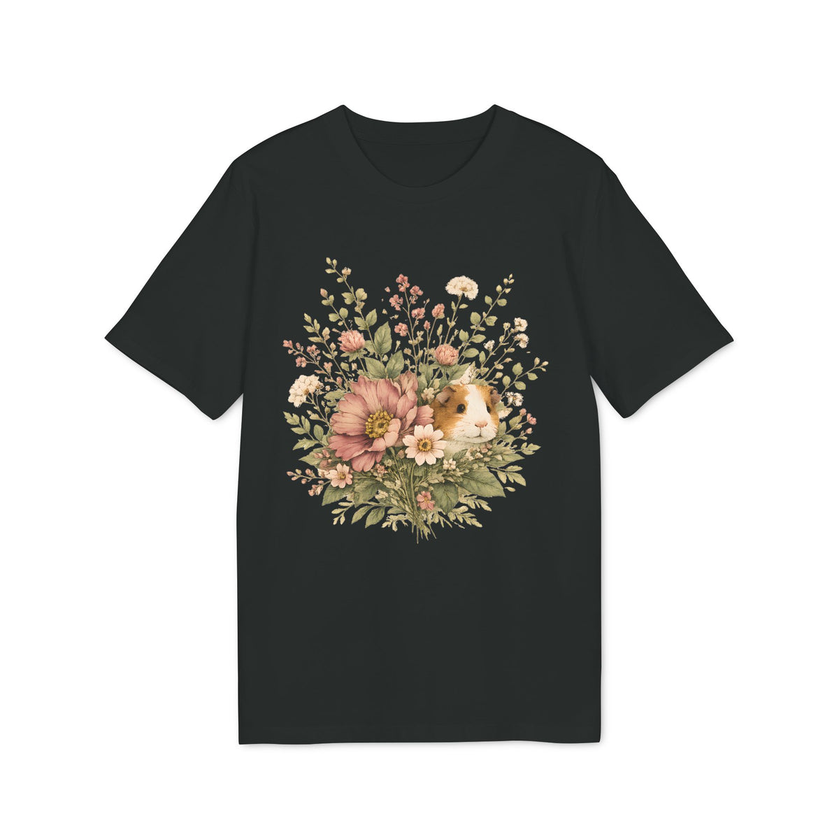 Guinea Pig Floral Tee — Vintage Bouquet Small Pet Graphic T-Shirt