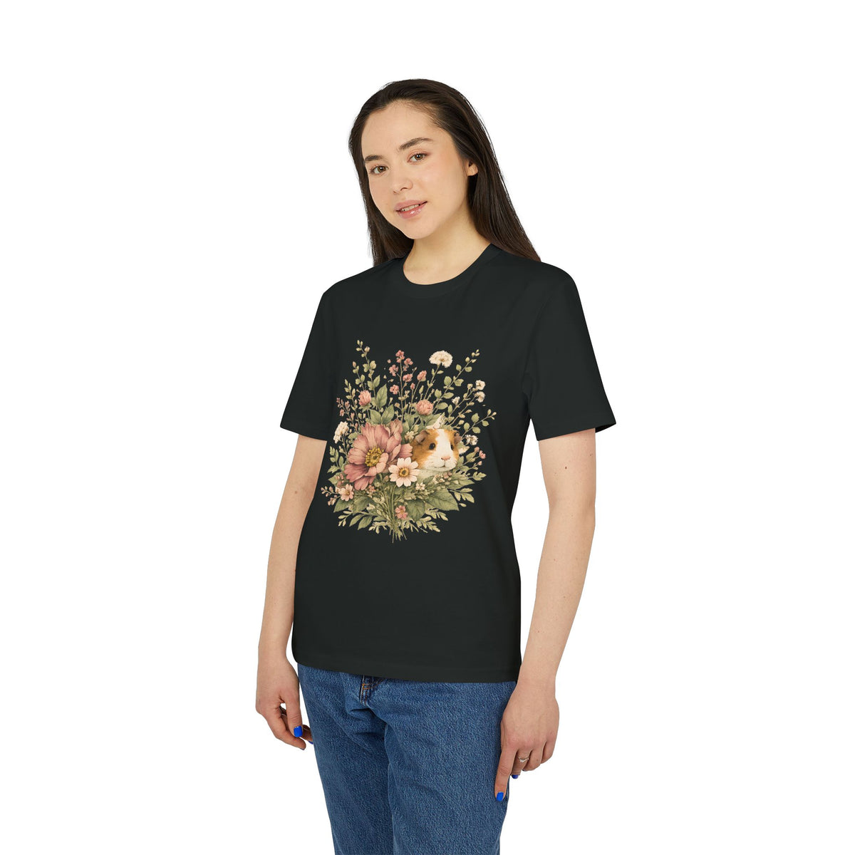 Guinea Pig Floral Tee — Vintage Bouquet Small Pet Graphic T-Shirt