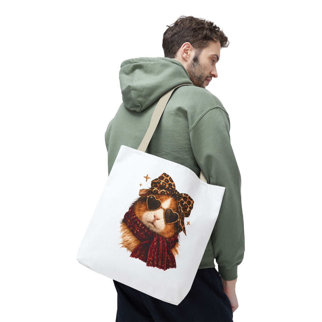 Guinea Pig Tote Bag with Leopard Bow and Heart Sunglasses