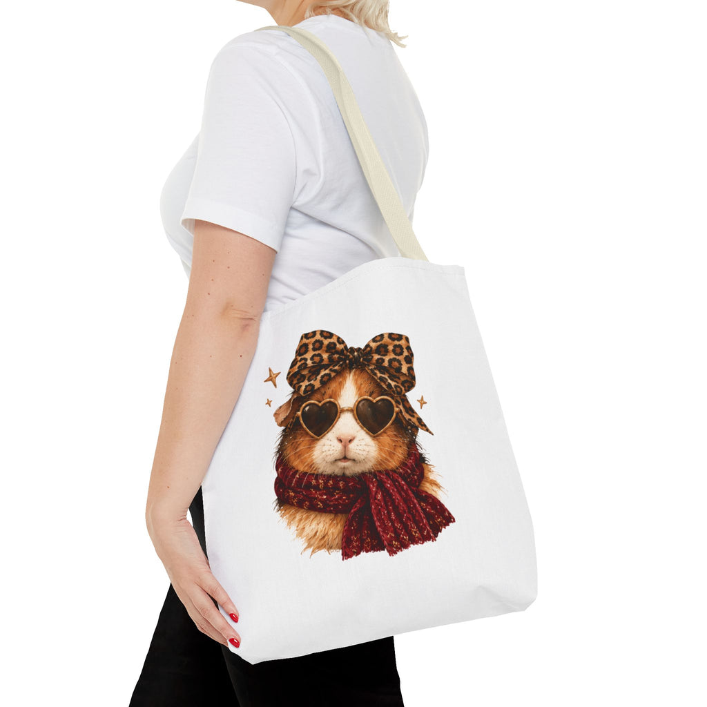 Guinea Pig Tote Bag with Leopard Bow and Heart Sunglasses
