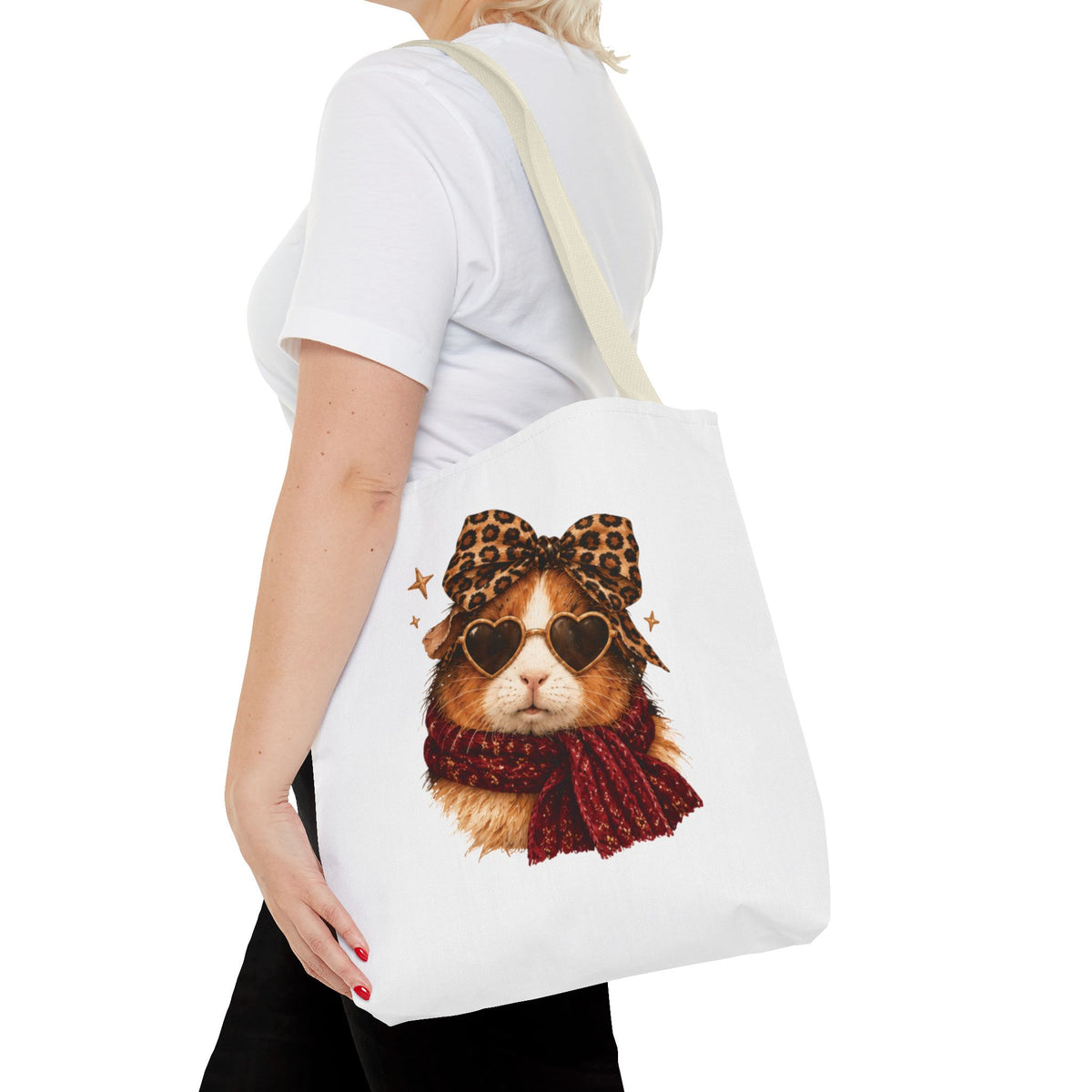Guinea Pig Tote Bag with Leopard Bow and Heart Sunglasses