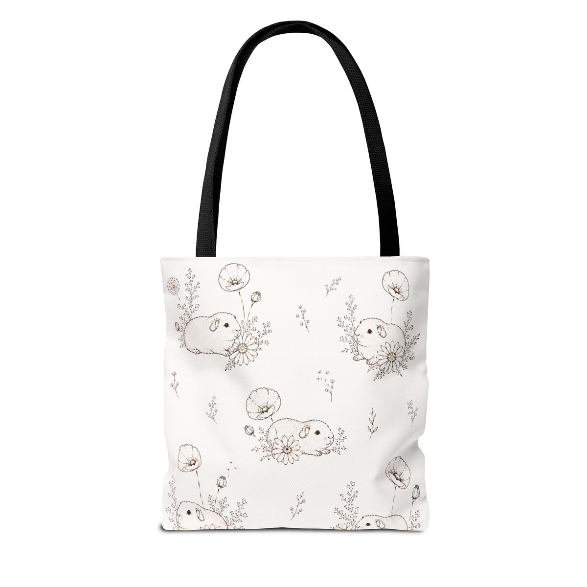 Guinea Pig Tote Bag | Floral Cottagecore Canvas Bag | Cute Gift for Guinea Pig Lovers