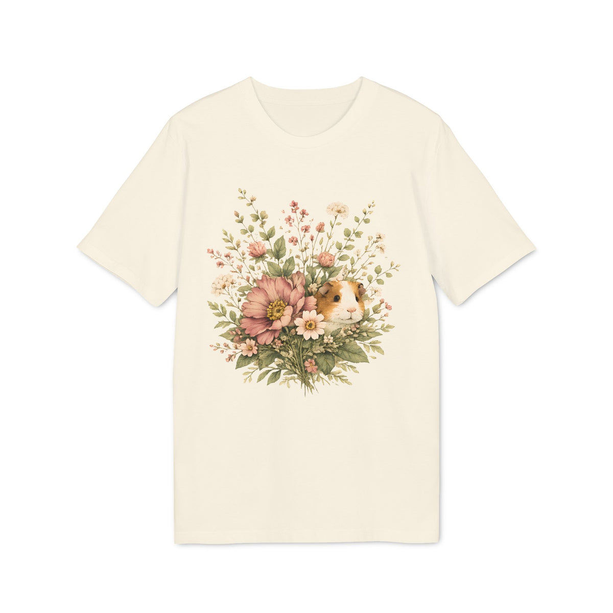 Guinea Pig Floral Tee — Vintage Bouquet Small Pet Graphic T-Shirt
