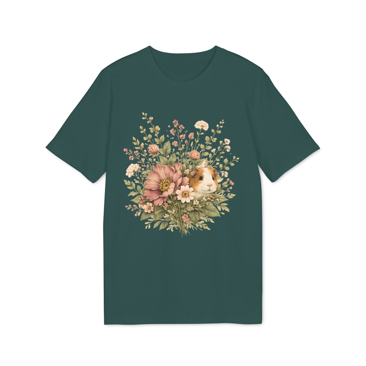 Guinea Pig Floral Tee — Vintage Bouquet Small Pet Graphic T-Shirt