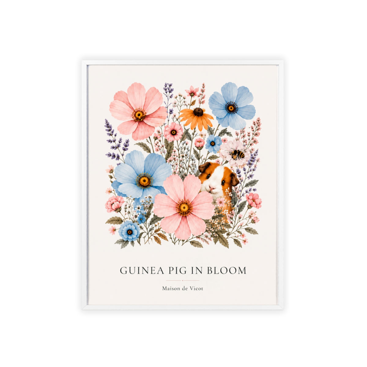 Guinea Pig in Bloom | Botanical Guinea Pig Wall Art | Framed Cottagecore Poster