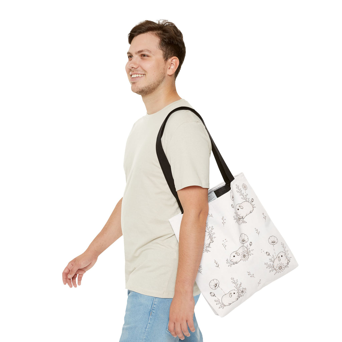 Guinea Pig Tote Bag | Floral Cottagecore Canvas Bag | Cute Gift for Guinea Pig Lovers