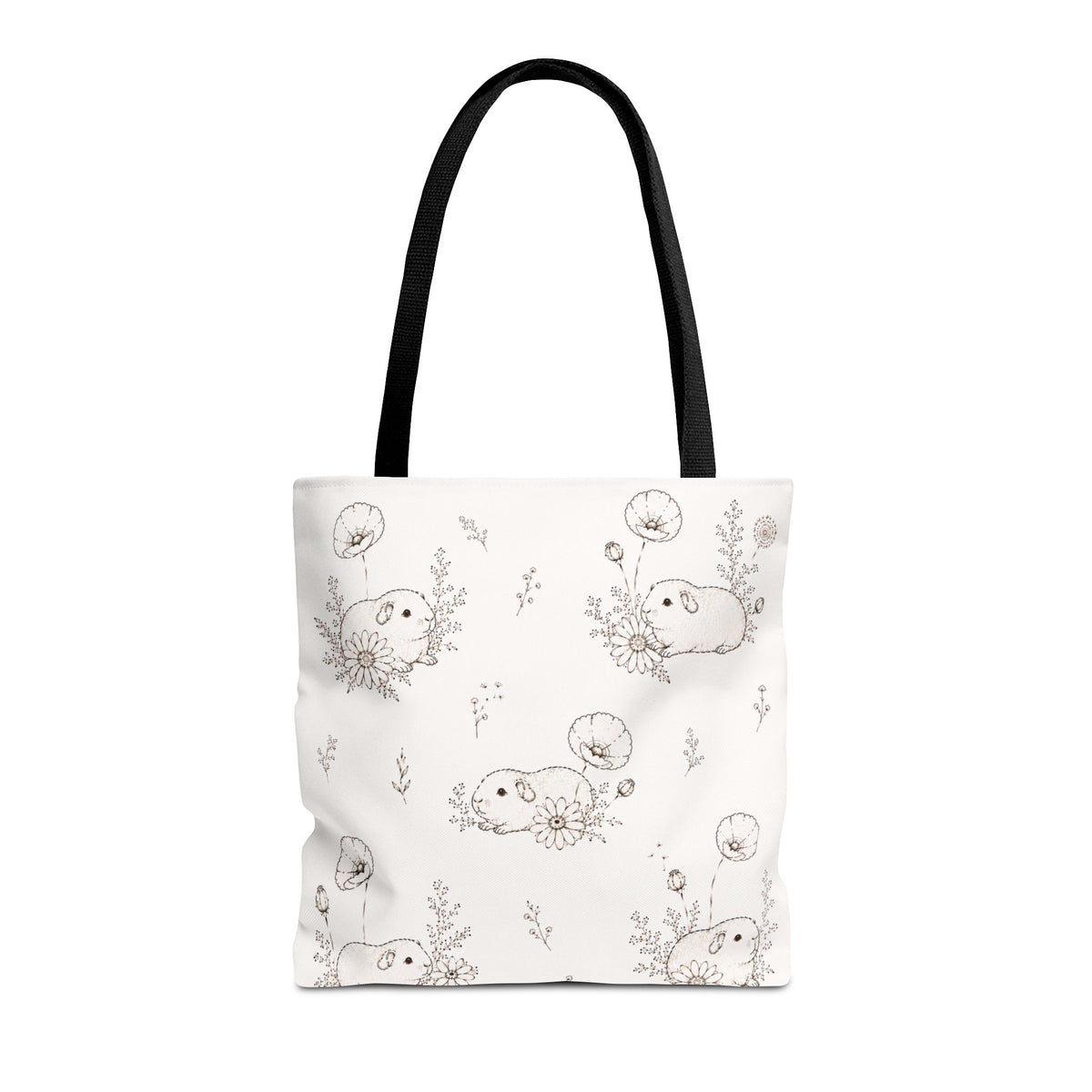 Guinea Pig Tote Bag | Floral Cottagecore Canvas Bag | Cute Gift for Guinea Pig Lovers