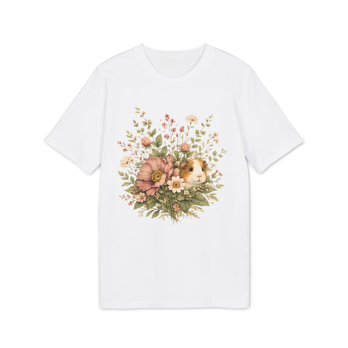 Guinea Pig Floral Tee — Vintage Bouquet Small Pet Graphic T-Shirt