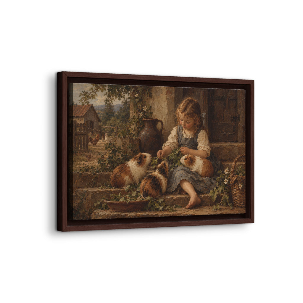 Framed Canvas Wall Art – Vintage Girl with Guinea Pigs