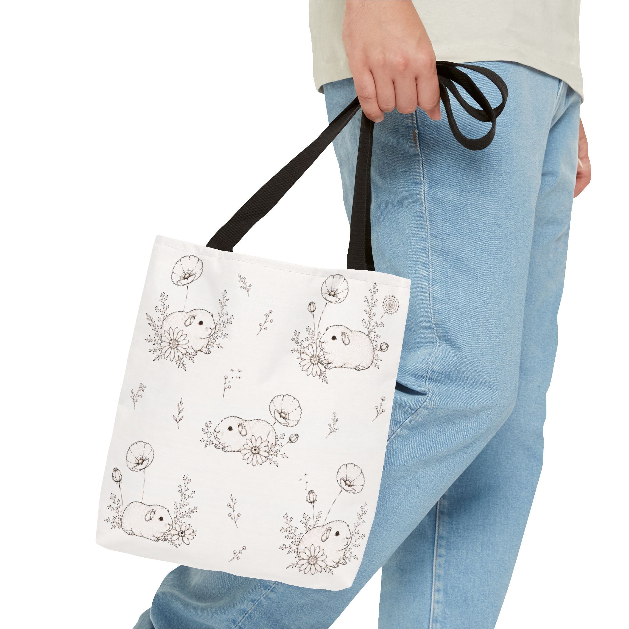 Guinea Pig Tote Bag | Floral Cottagecore Canvas Bag | Cute Gift for Guinea Pig Lovers
