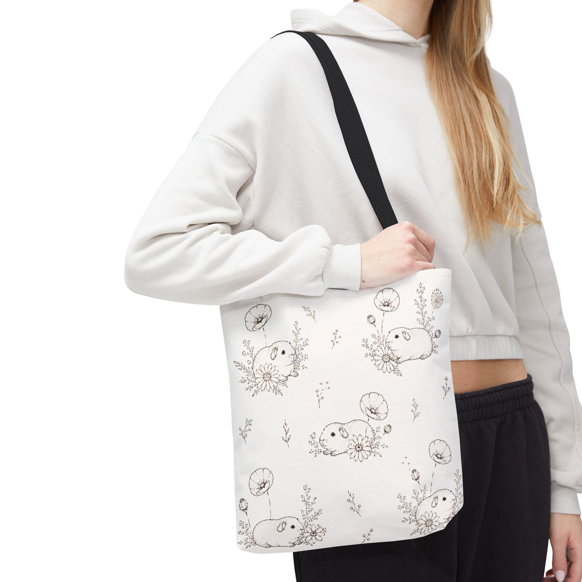 Guinea Pig Tote Bag | Floral Cottagecore Canvas Bag | Cute Gift for Guinea Pig Lovers