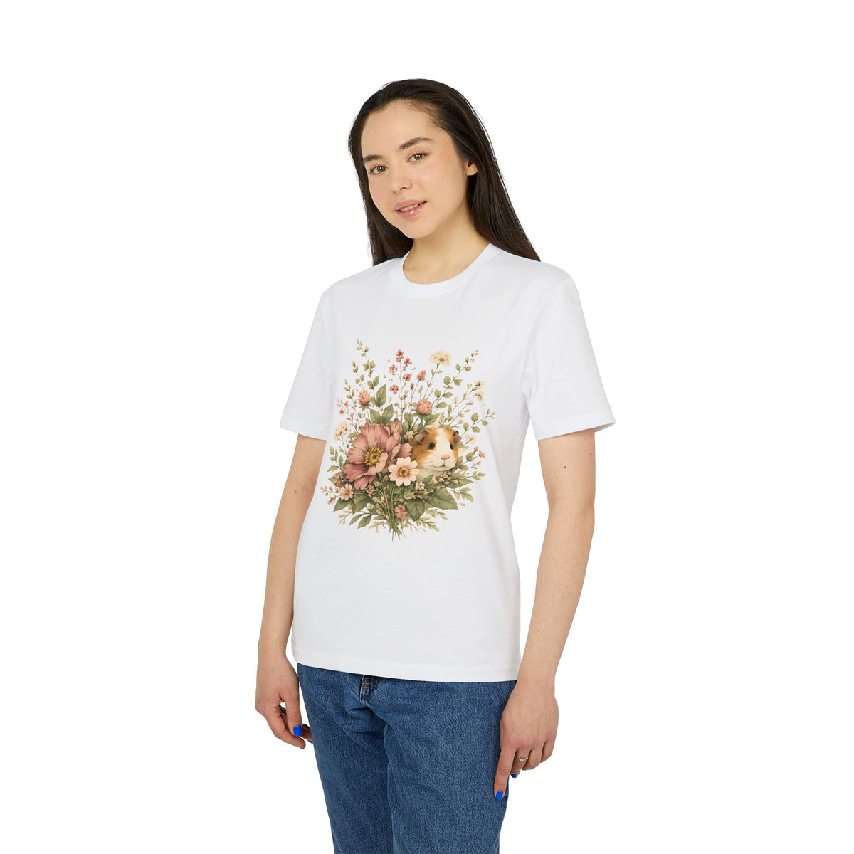 Guinea Pig Floral Tee — Vintage Bouquet Small Pet Graphic T-Shirt