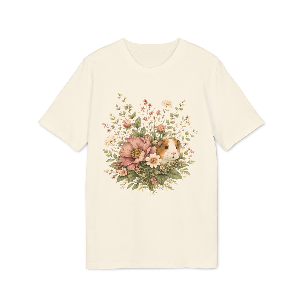 Guinea Pig Floral Tee — Vintage Bouquet Small Pet Graphic T-Shirt