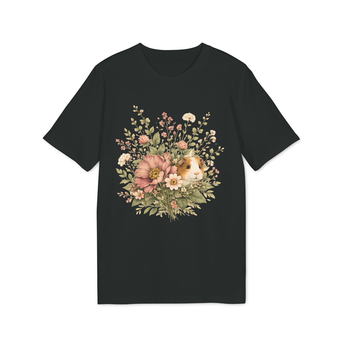 Guinea Pig Floral Tee — Vintage Bouquet Small Pet Graphic T-Shirt