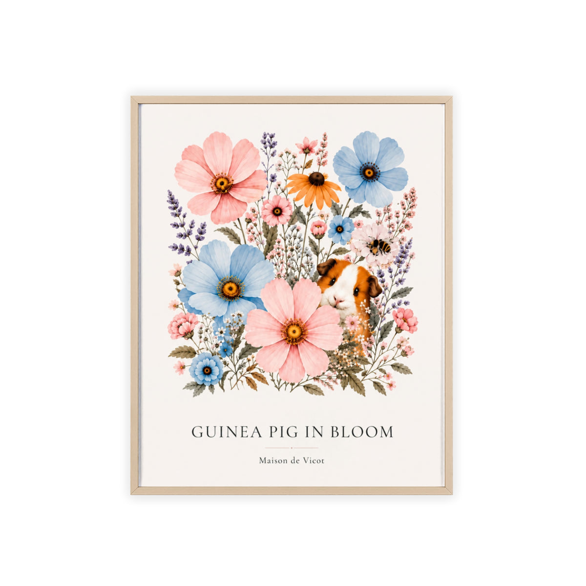 Guinea Pig in Bloom | Botanical Guinea Pig Wall Art | Framed Cottagecore Poster
