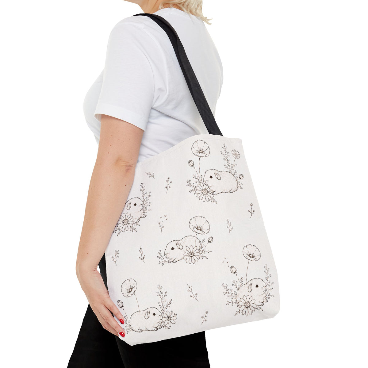 Guinea Pig Tote Bag | Floral Cottagecore Canvas Bag | Cute Gift for Guinea Pig Lovers