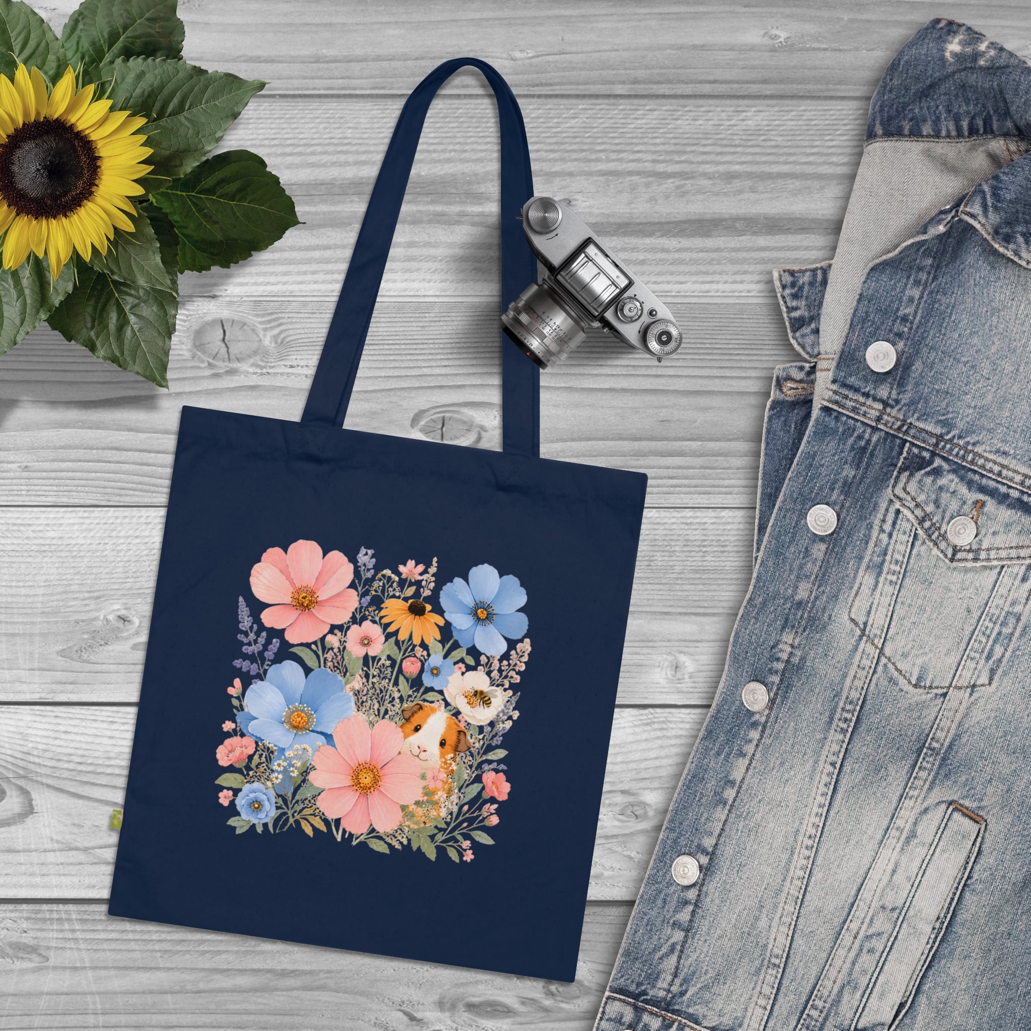 Vintage Floral Guinea Pig Organic Cotton Tote Bagganic