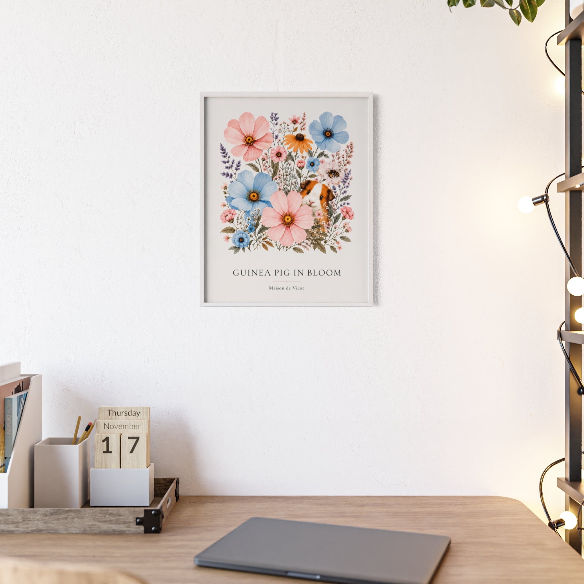 Guinea Pig in Bloom | Botanical Guinea Pig Wall Art | Framed Cottagecore Poster