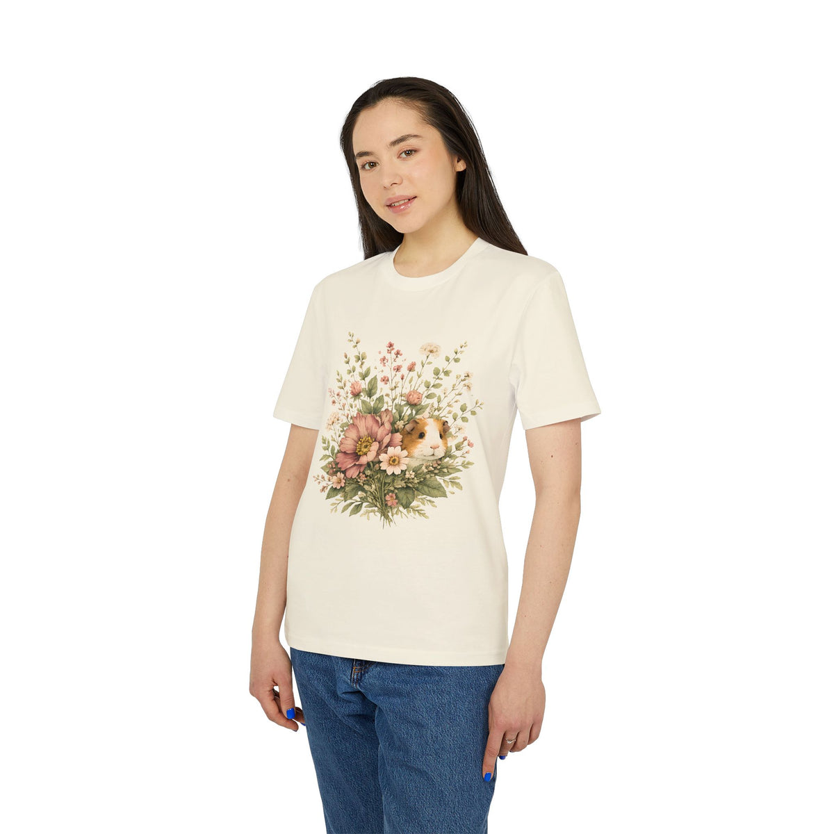 Guinea Pig Floral Tee — Vintage Bouquet Small Pet Graphic T-Shirt