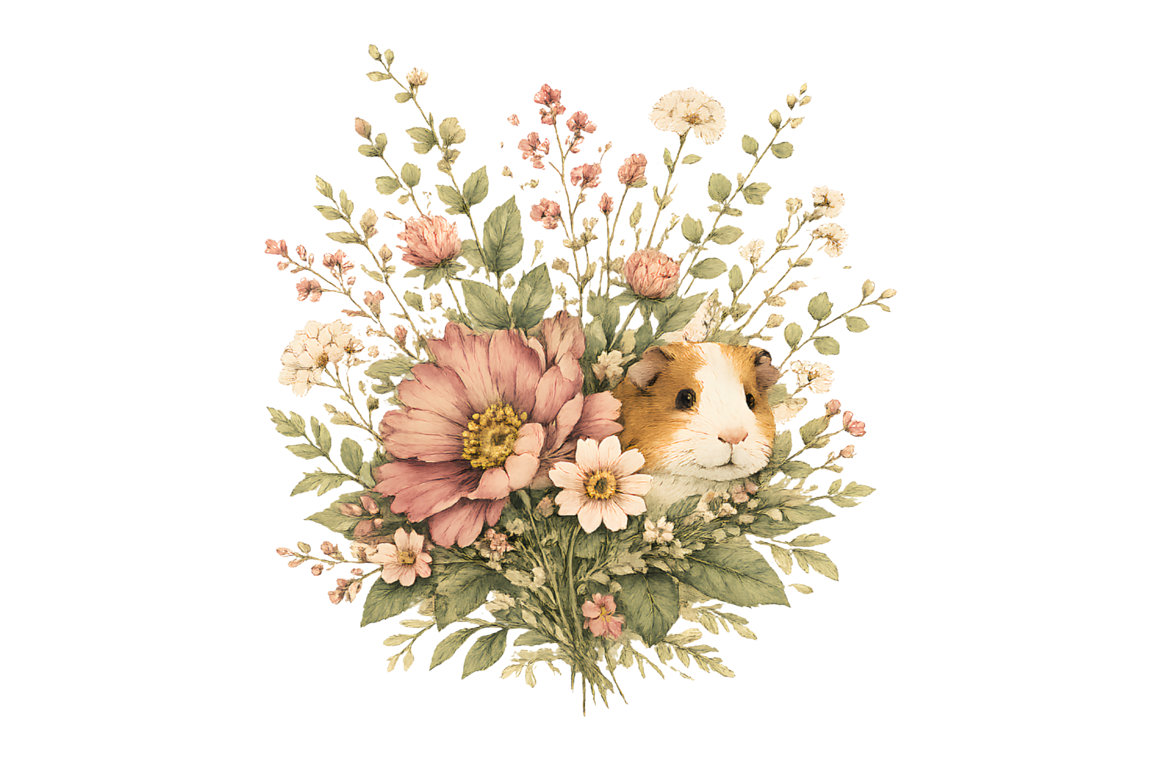 Floral Guinea Pig T-Shirt – Vintage Botanical Illustration
