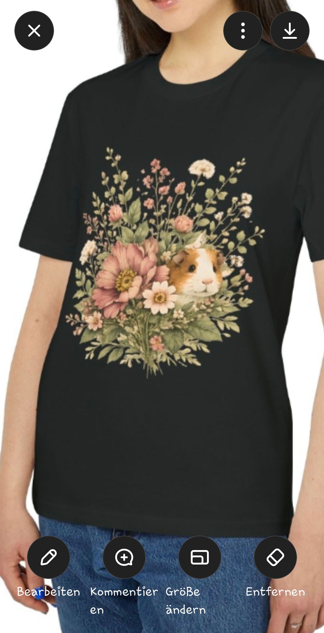 Guinea Pig Floral Tee — Vintage Bouquet Small Pet Graphic T-Shirt